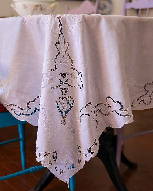 tovaglia in lino intaglio e burano stile liberty con 12 tovaglioli