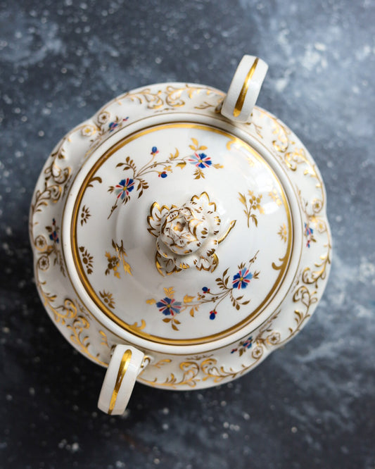 Zuccheriera Georgiana - Porcellana Inglese con Fiordalisi e Decorazioni in Oro - Primi 1800