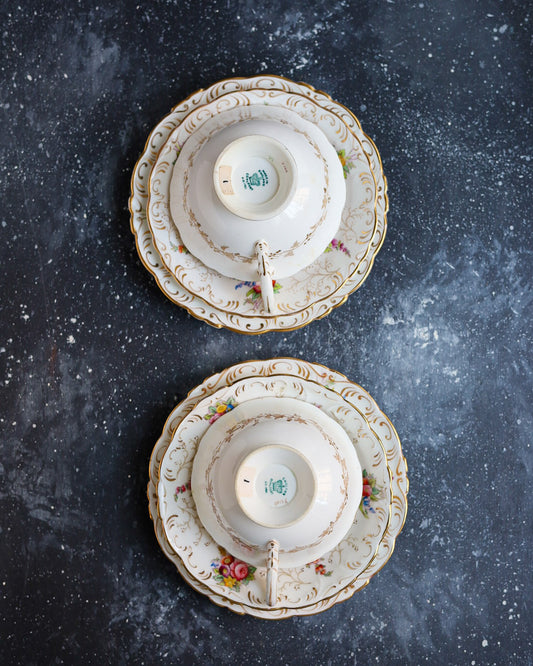 Trio da Tè Coalport - Decoro Floreale Rococò - Fine 1800