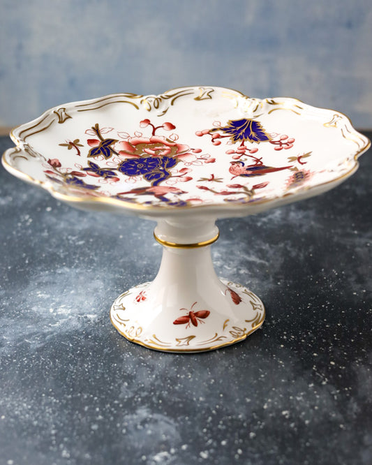 Alzatina Coalport su Piedistallo - Decoro Floreale con Uccelli - Bone China - Made in England