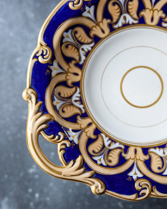 Alzatina su Piedistallo in Bone China - Blu Cobalto e Oro - Stile Rococò - Inghilterra