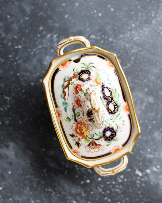 Salsiera su Piedini con Coperchio - Stile Imari - Bone China - Primi 1800