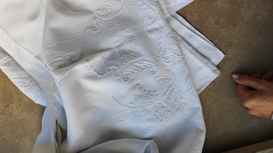 Lenzuolo antico fine 800 con due coprifedere