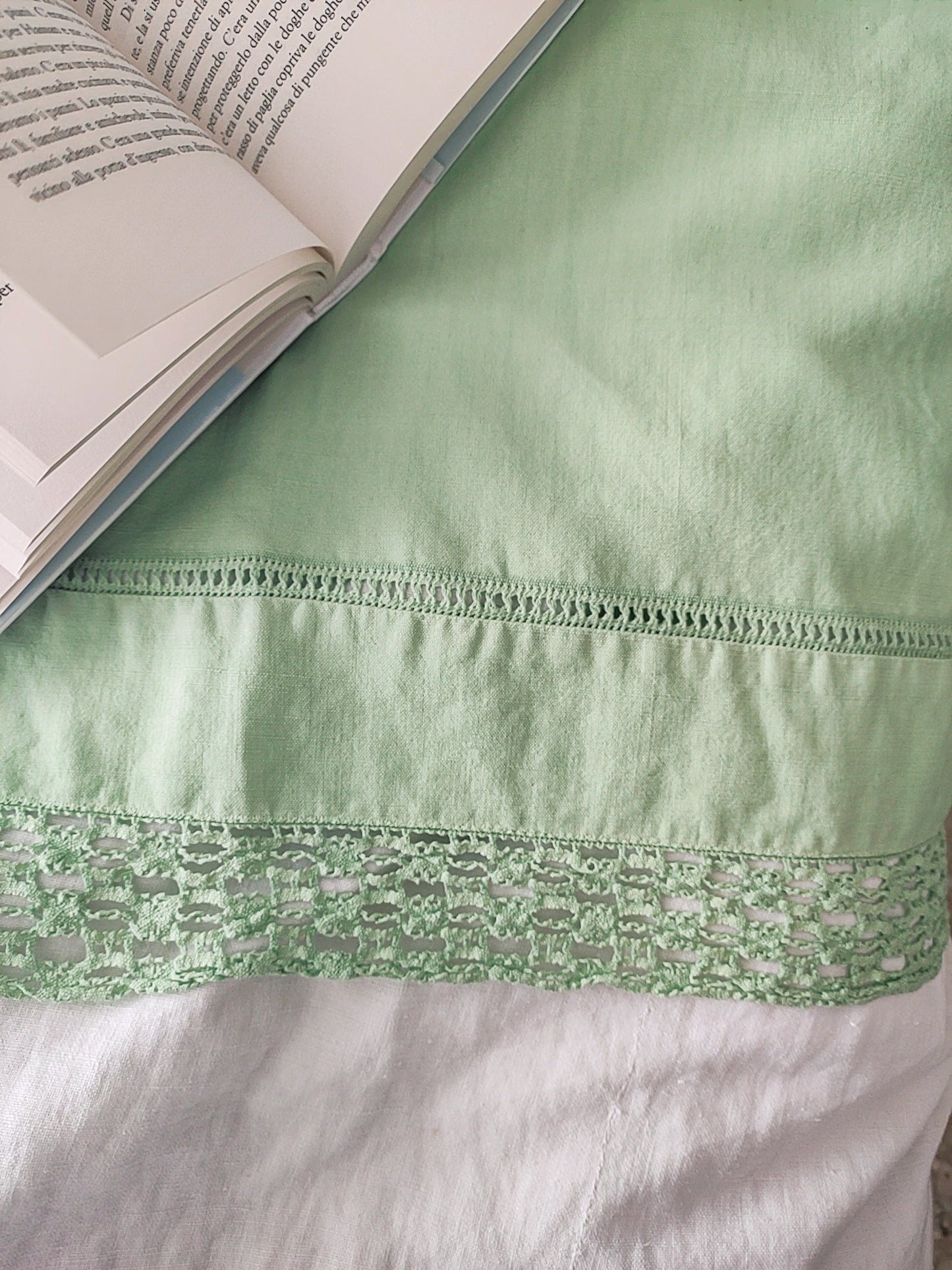 Set lenzuola matrimoniali cotone verde pastello