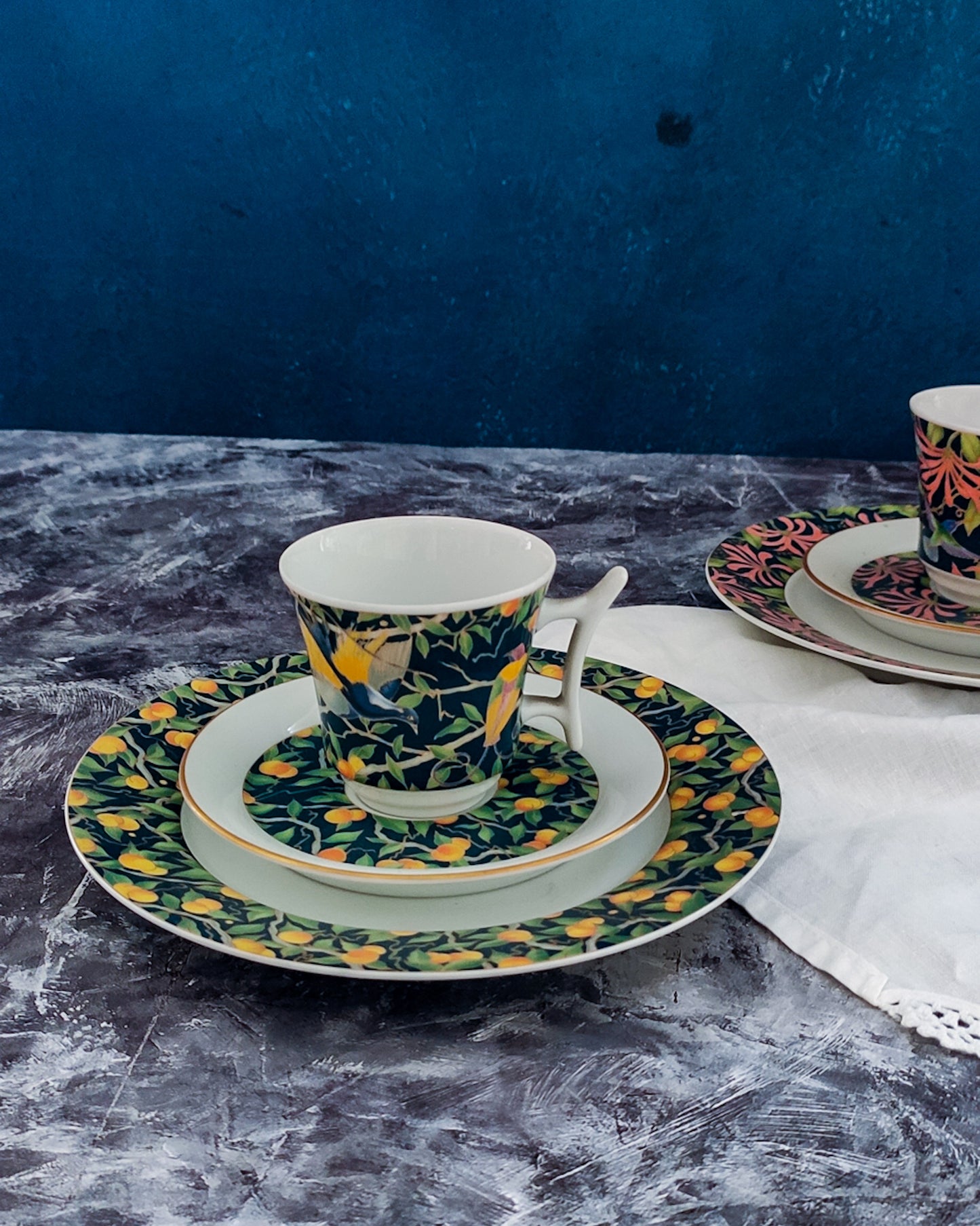 Coppia tazzine caffè rosenthal con uccelli del paradiso rosso verdi