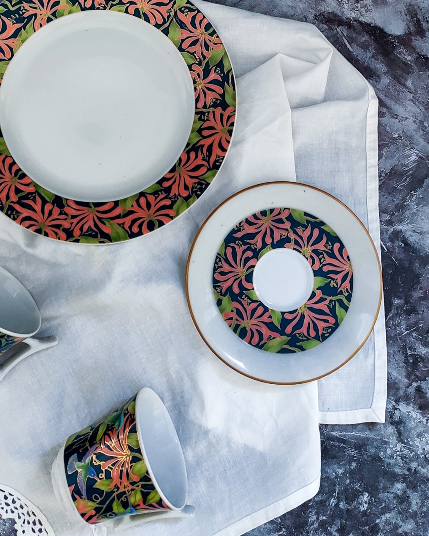 Coppia tazzine caffè rosenthal con uccelli del paradiso rosso verdi