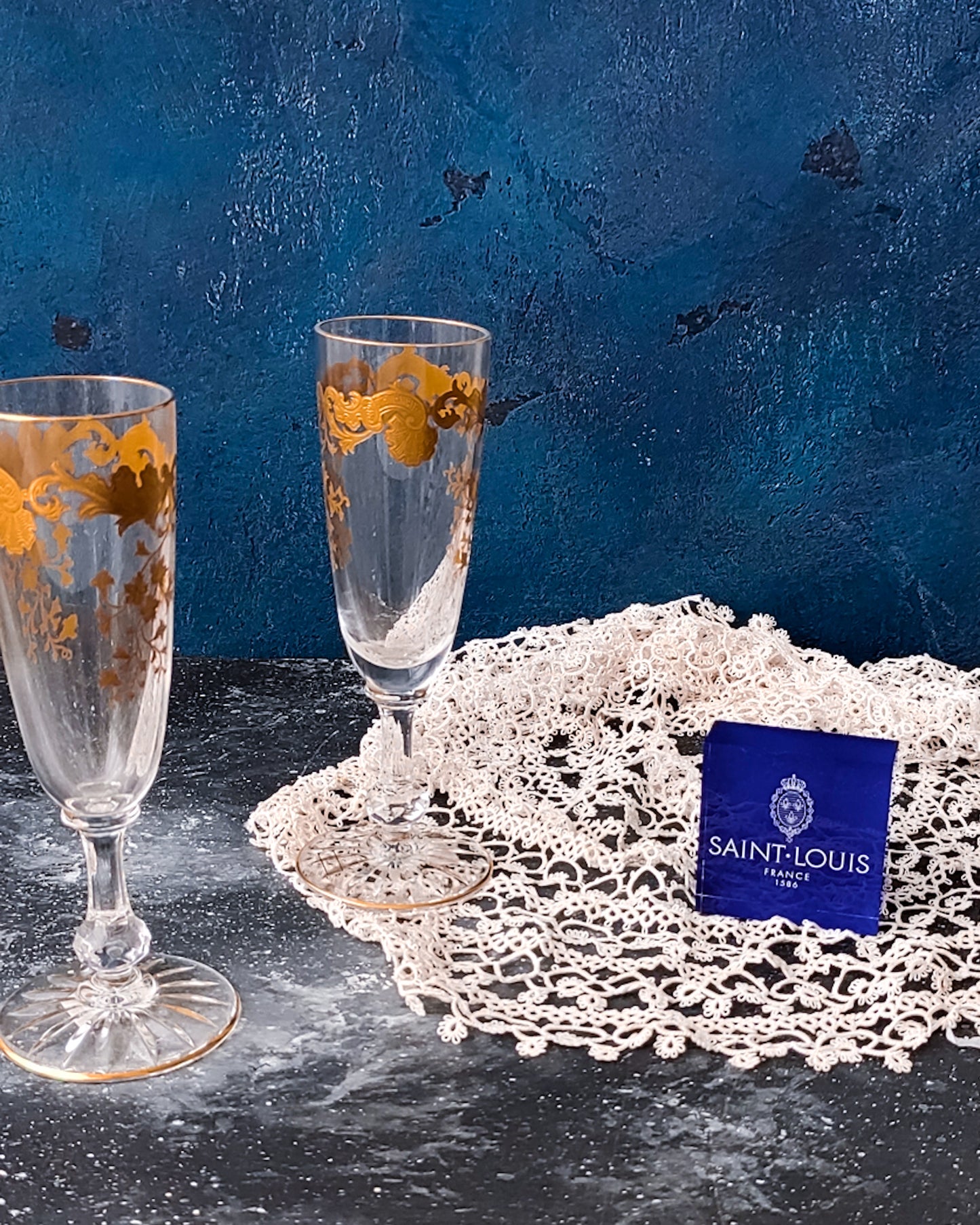 Coppia flutes saint Louis con applicazioni oro zecchino