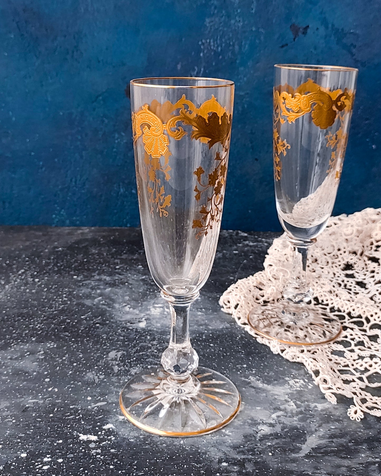 Coppia flutes saint Louis con applicazioni oro zecchino