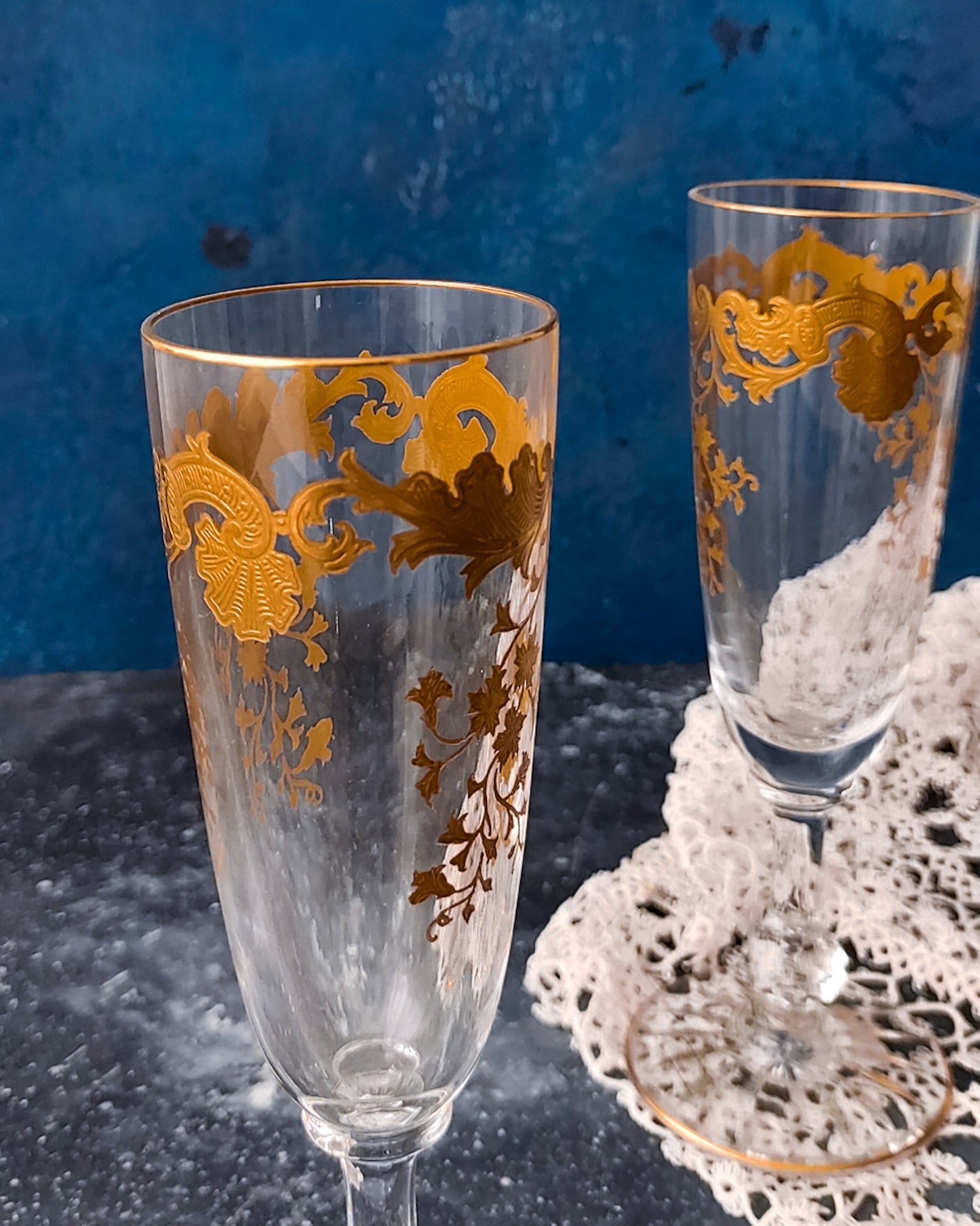 Coppia flutes saint Louis con applicazioni oro zecchino