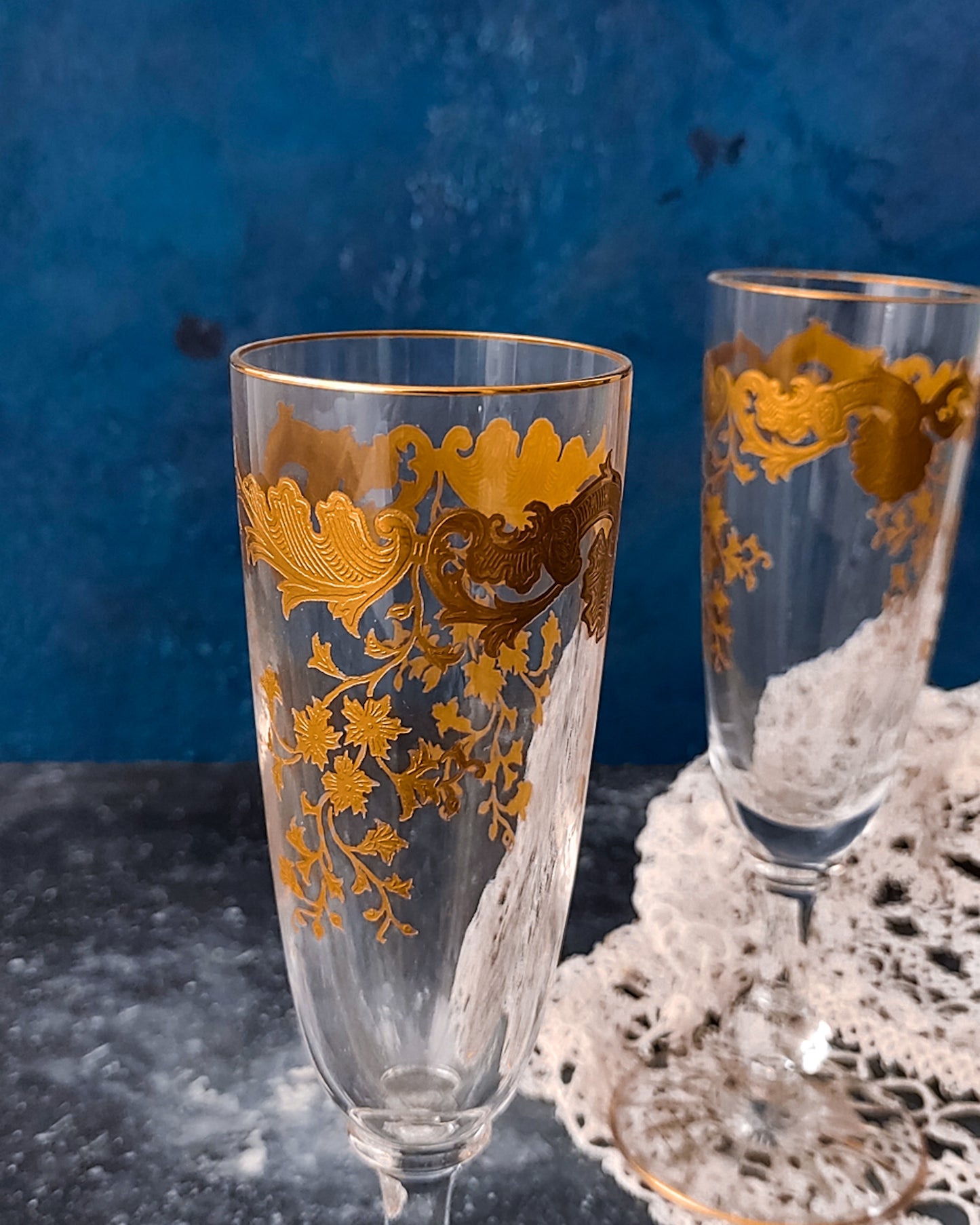 Coppia flutes saint Louis con applicazioni oro zecchino