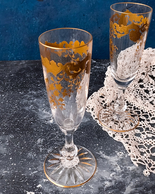 Coppia flutes saint Louis con applicazioni oro zecchino