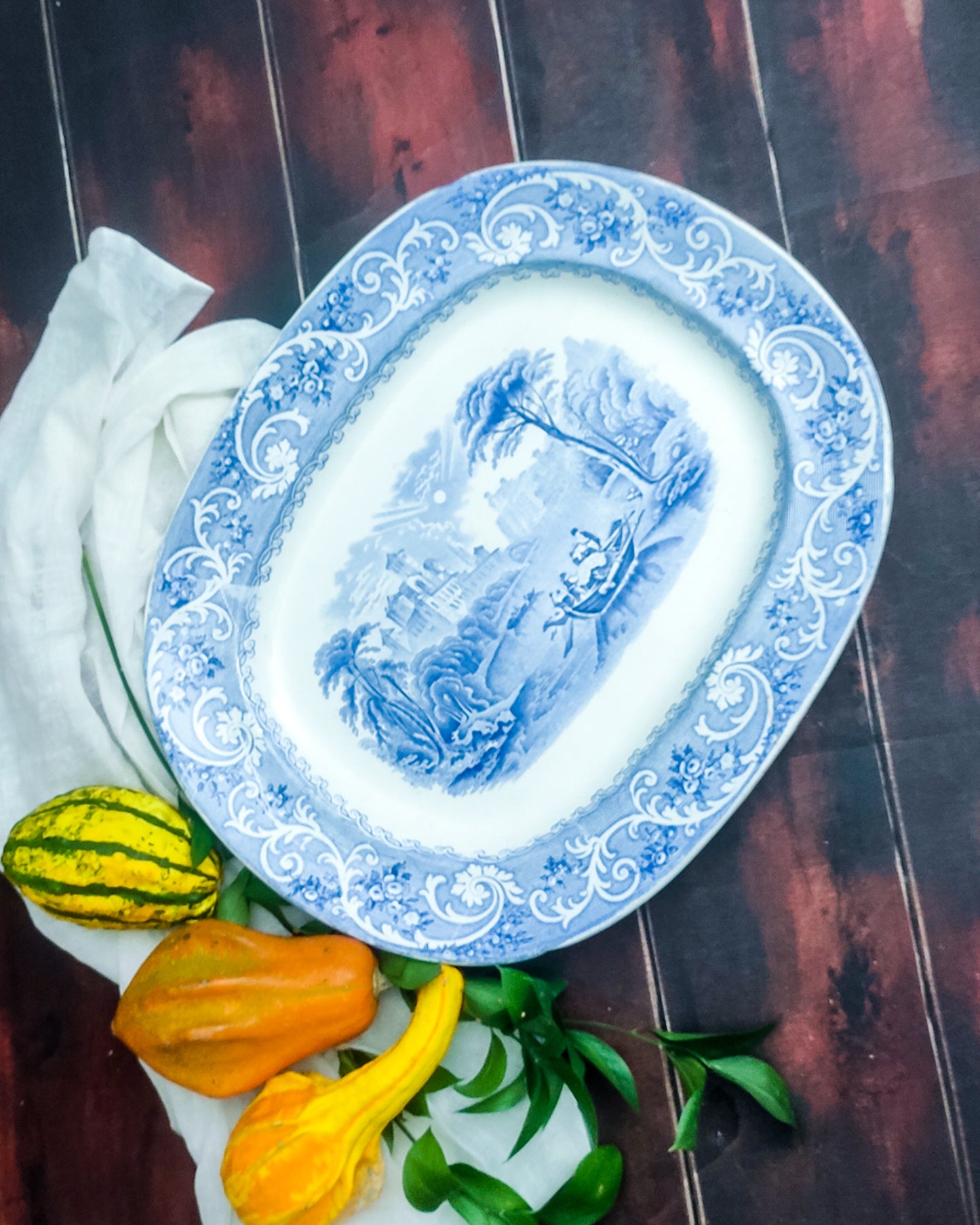 Vassoio ovale paesaggio azzurro Rhyne