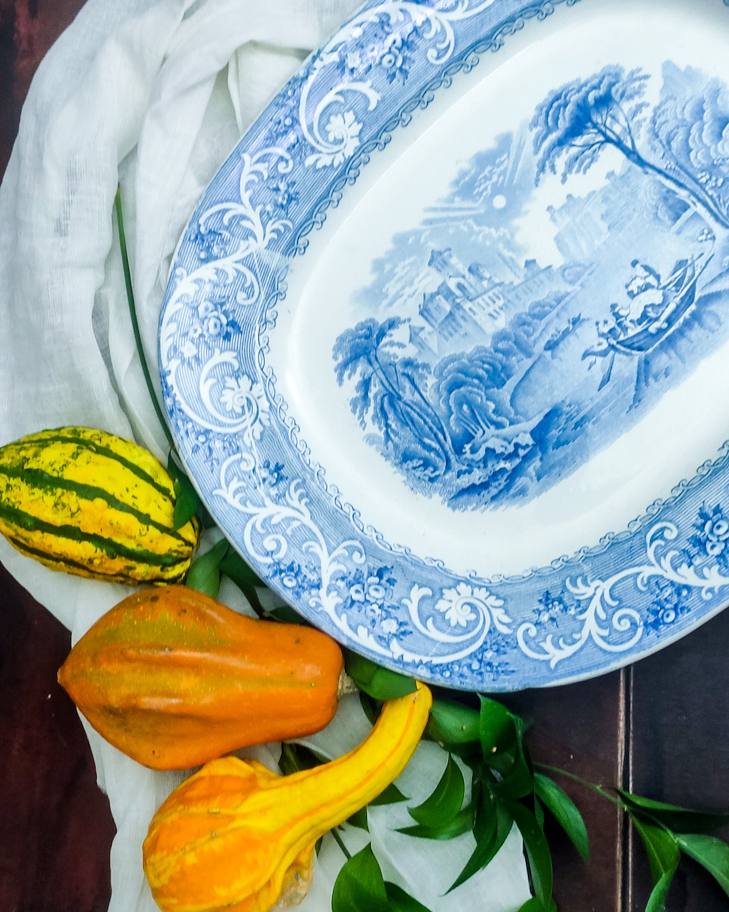 Vassoio ovale paesaggio azzurro Rhyne