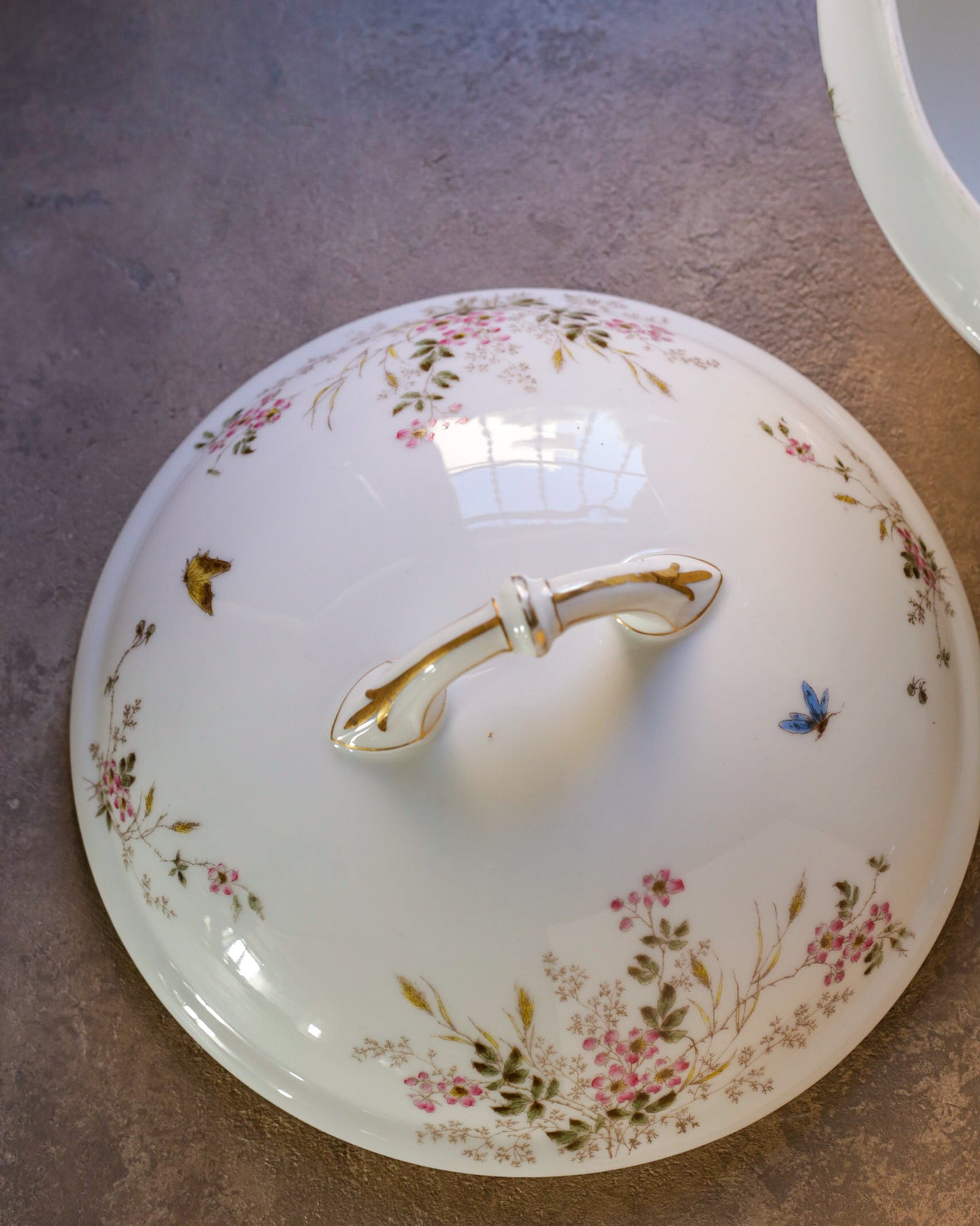 Zuppiera in porcellana bianca limoges con fiori primaverili