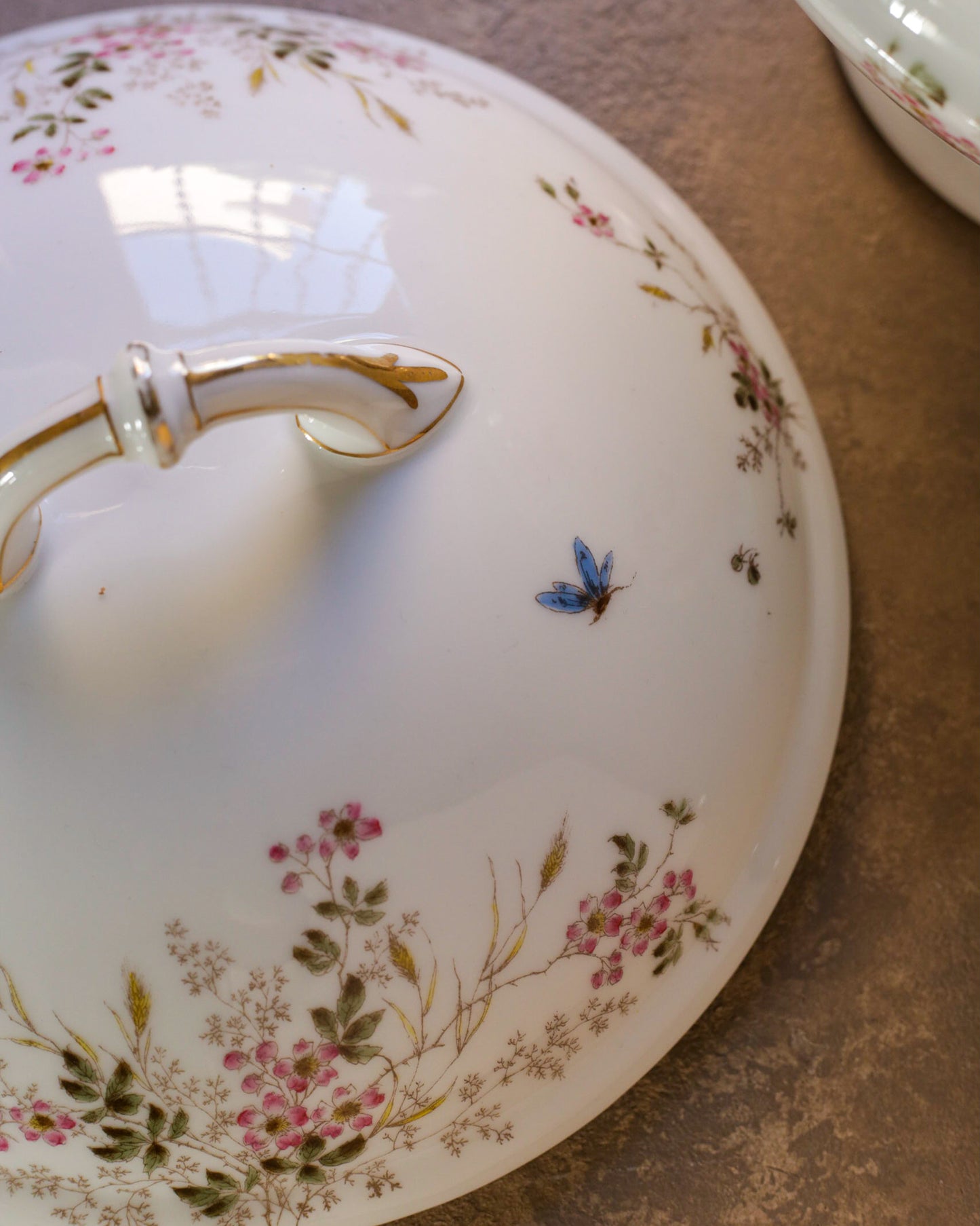 Zuppiera in porcellana bianca limoges con fiori primaverili