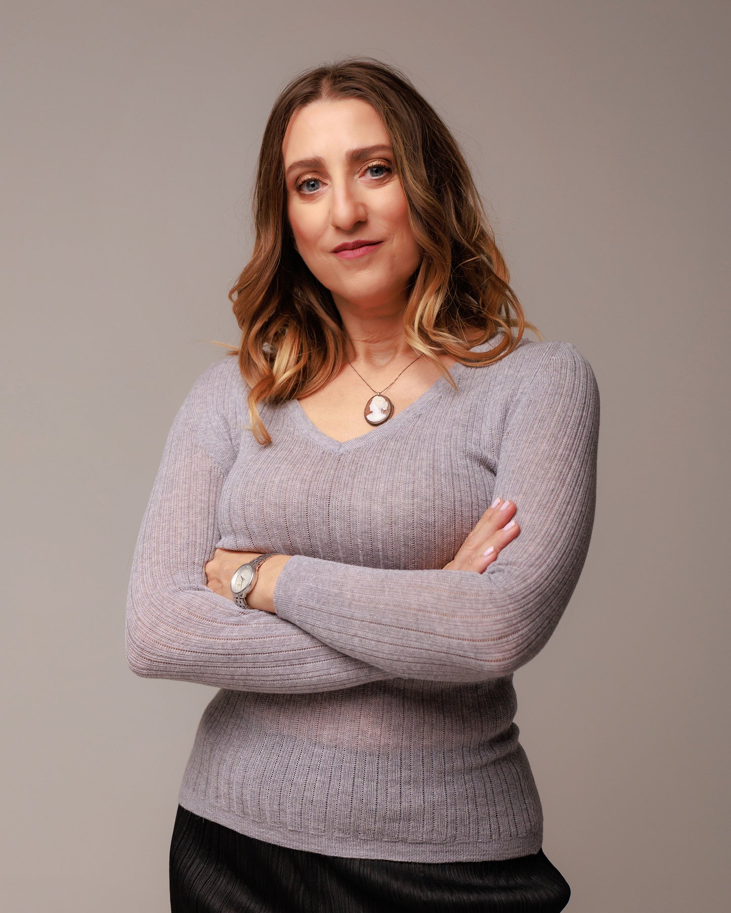 Maglia scollo a v in pizzo di lana a righe lavabile in lavatrice