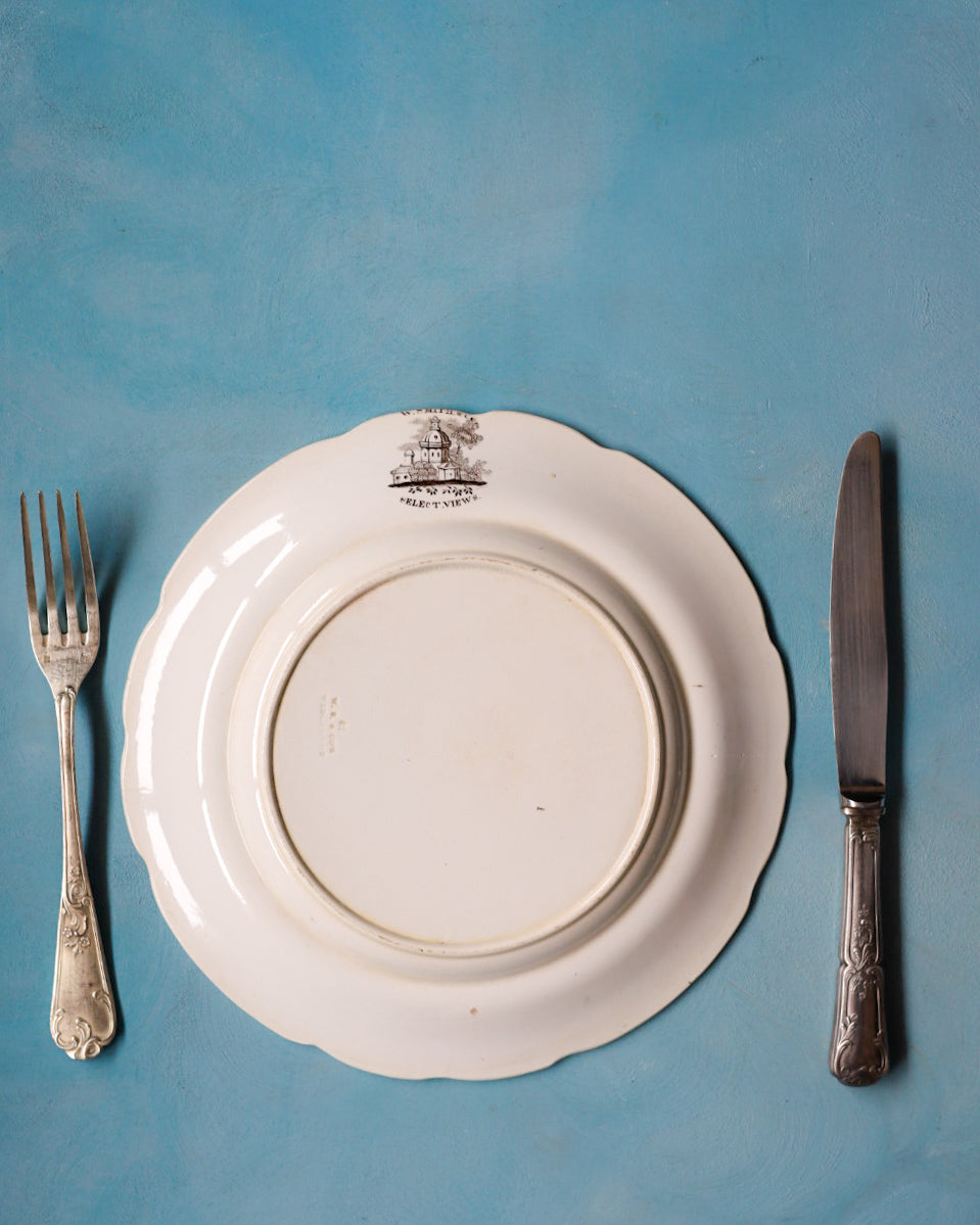 Set di 6 Piatti in Terraglia Inglese con Decorazione Transferware Marrone – Primo Ottocento