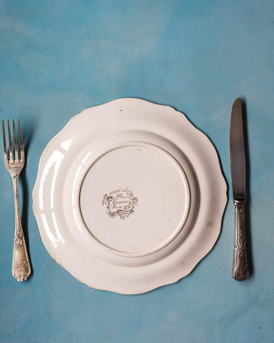 Set di 6 Piatti in Terraglia Inglese con Decorazione Transferware Marrone – Primo Ottocento
