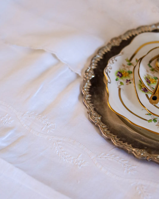 Lenzuolo matrimoniale in lino cotone con tralci di fiori