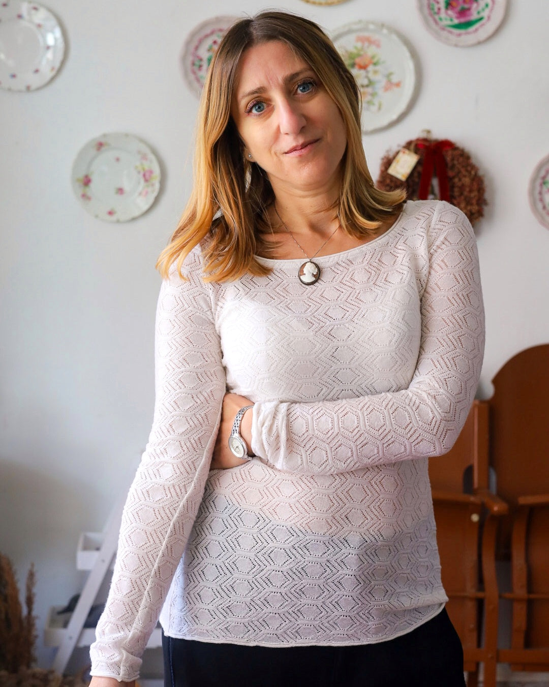 TUYOU 27.27 — Maglia Manica Lunga in Pizzo a Rombi Lana ExtraFine Merino — Zegna Baruffa, Maglificio Veneto, Made in Italy