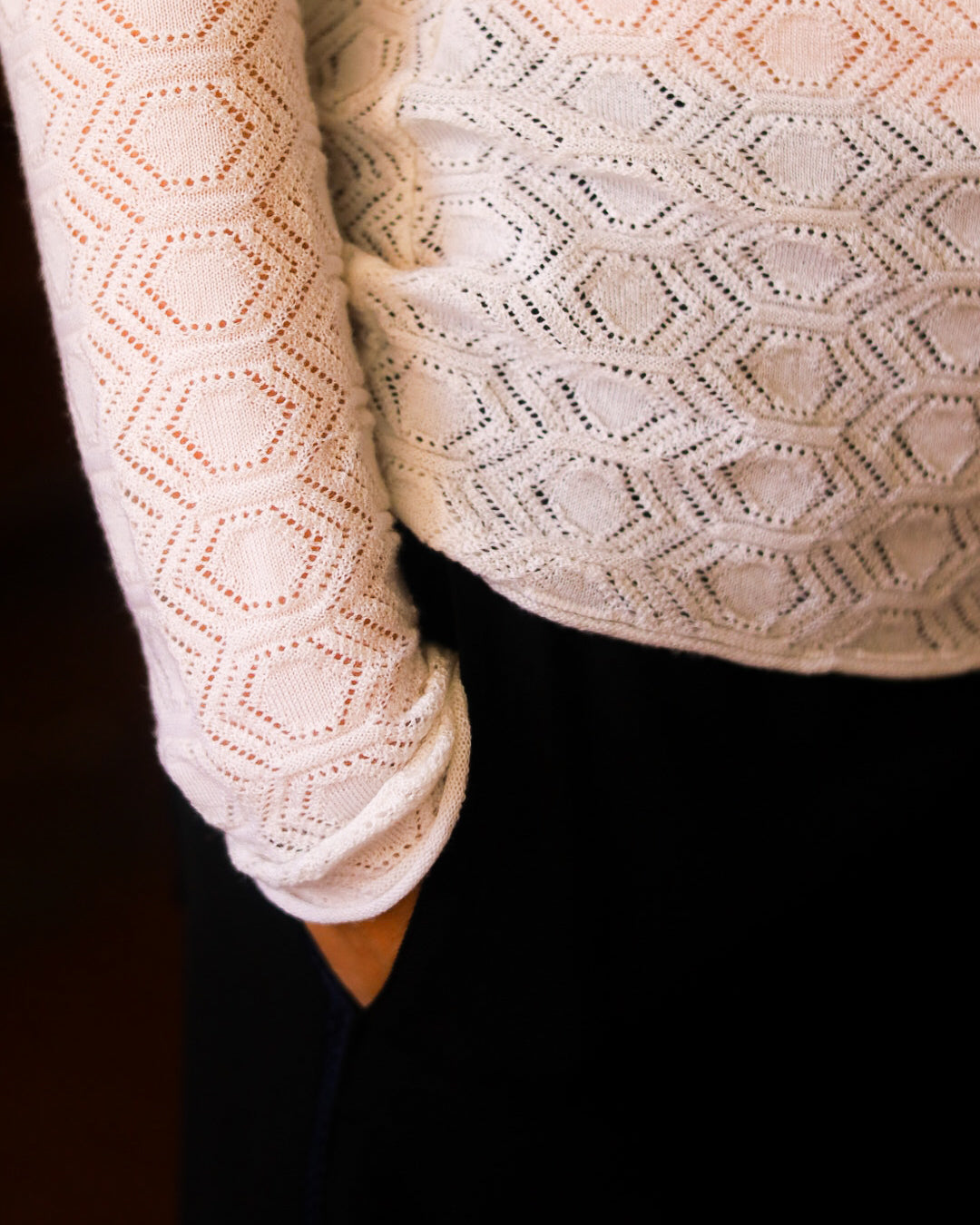TUYOU 27.27 — Maglia Manica Lunga in Pizzo a Rombi Lana ExtraFine Merino — Zegna Baruffa, Maglificio Veneto, Made in Italy