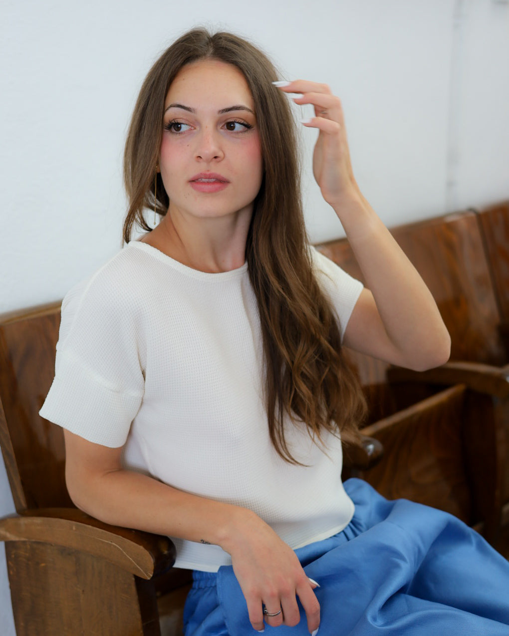 LOVE 36.36 — T-shirt Crop in Tessuto Nido d'Ape 3D — Manifattura Marchigiana, Made in Italy