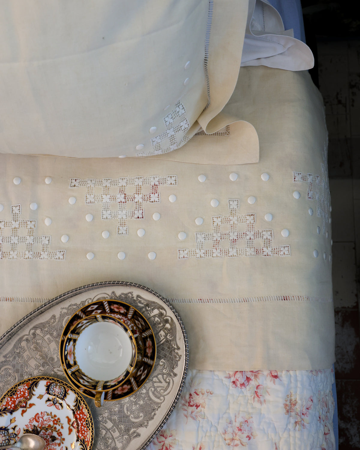 Lenzuolo Matrimoniale in Lino Francese con Sfilato e Ricamo – Primi '900