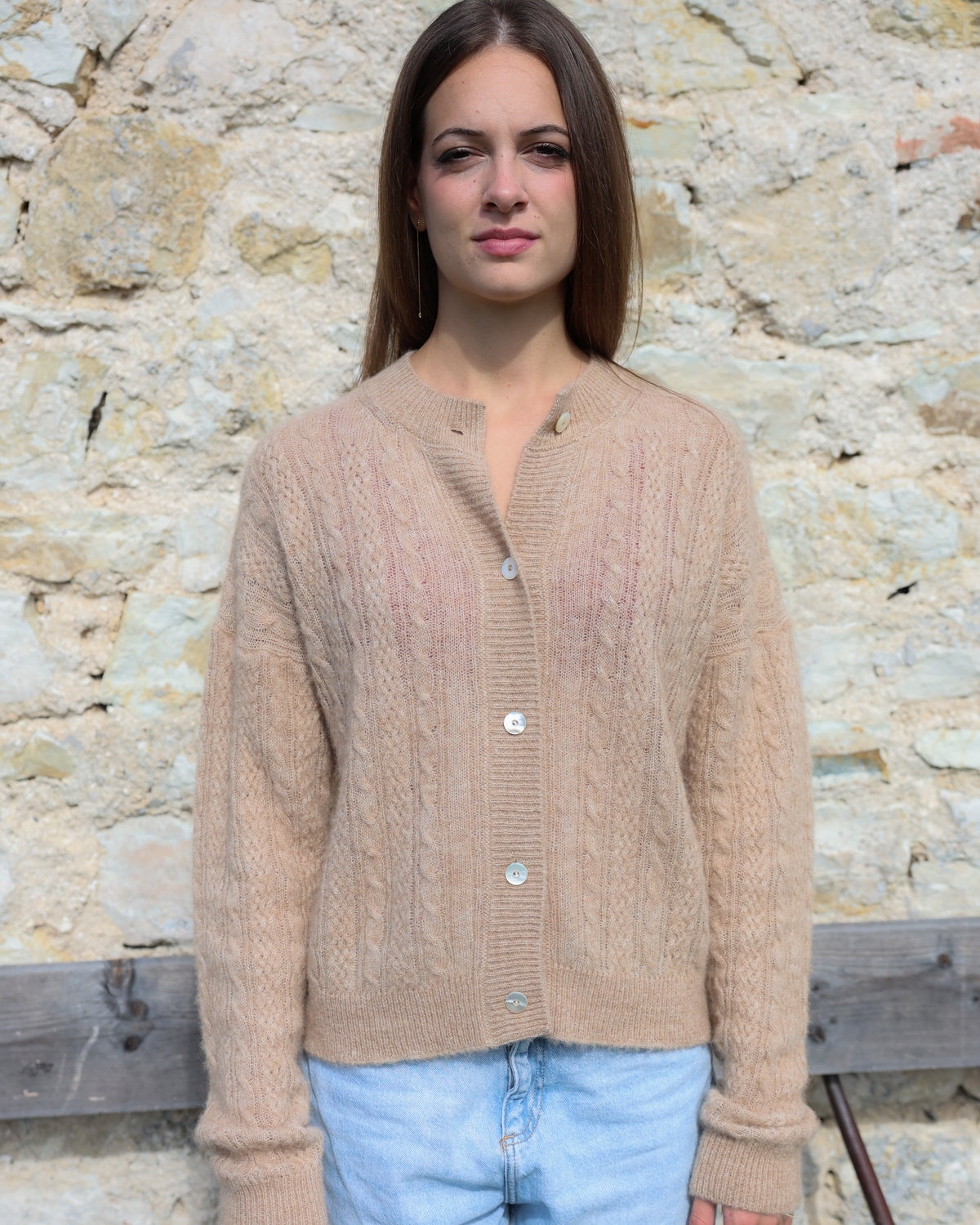 ROSA 24.24 — Cardigan in baby alpaca, cashmere e seta con bottoni in madreperla — Maglificio artigianale veneto, Made in Italy