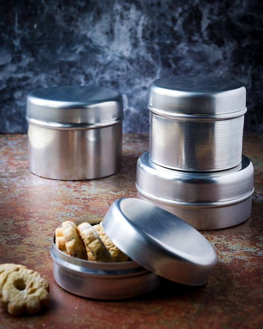 set di tre barattolini bassi alluminio