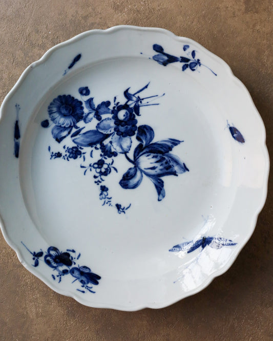 Piatto da portata Meissen con fiore blu e  insetti