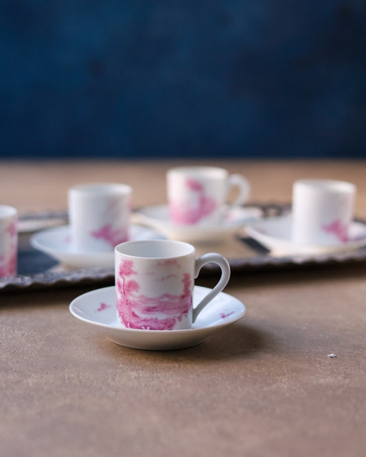 Set da caffè porcellana francese con paesaggio rosa