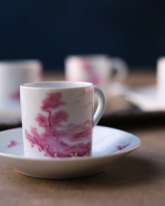 Set da caffè porcellana francese con paesaggio rosa