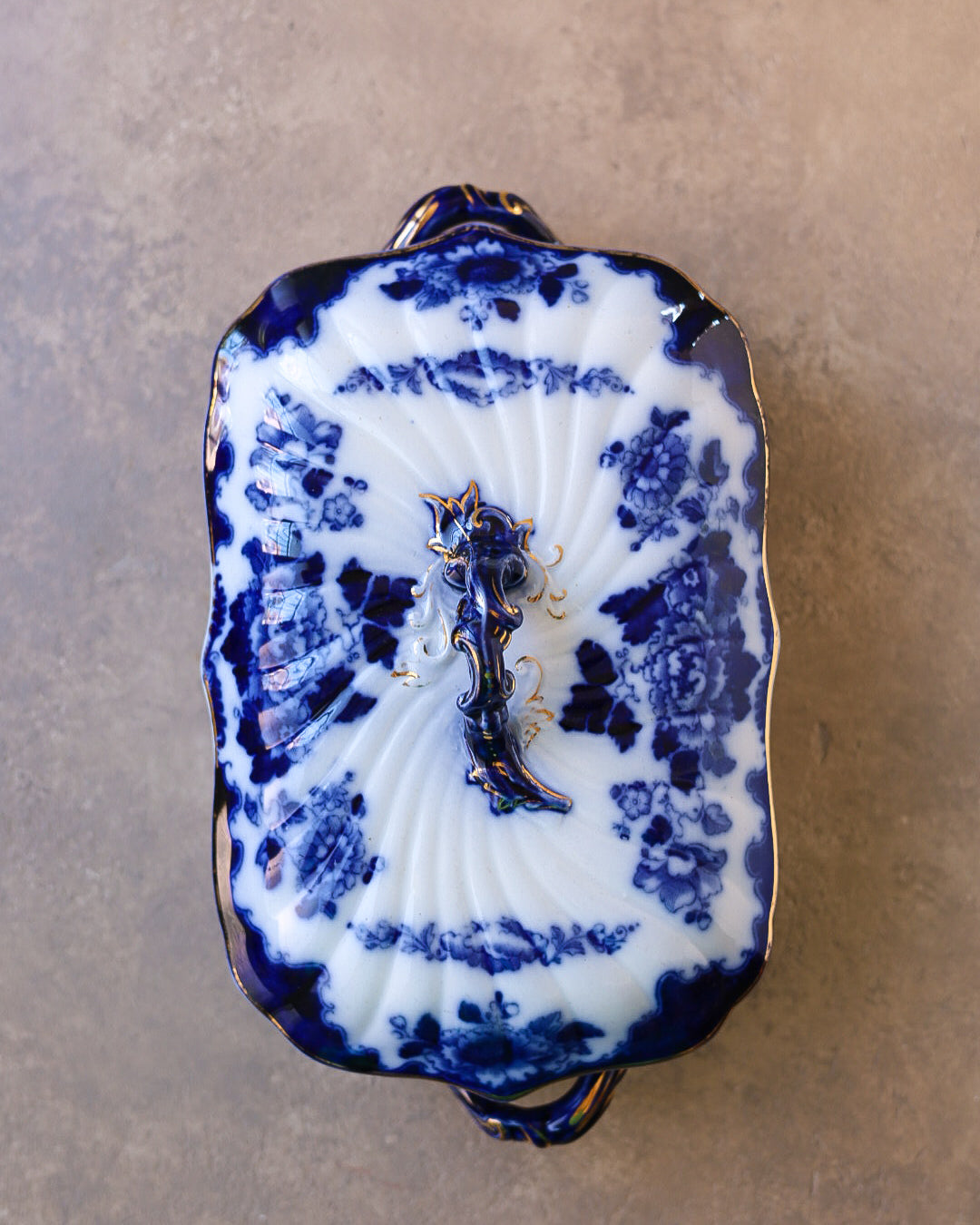Servizio da Tavola in Porcellana Flow Blue, Marchio Gresham B&S — Inghilterra, Epoca Vittoriana