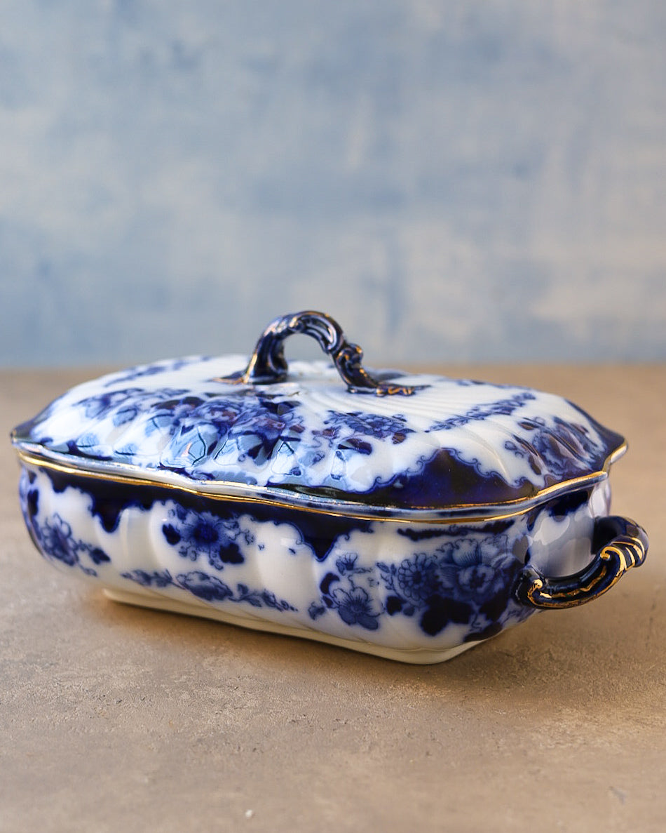 Servizio da Tavola in Porcellana Flow Blue, Marchio Gresham B&S — Inghilterra, Epoca Vittoriana
