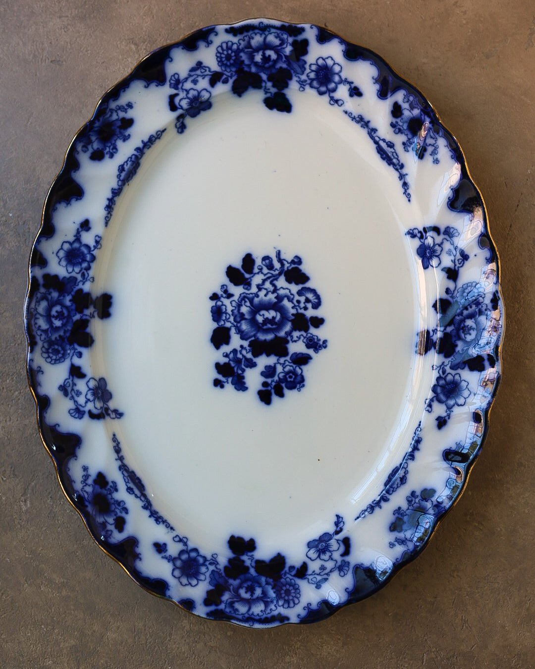 Servizio da Tavola in Porcellana Flow Blue, Marchio Gresham B&S — Inghilterra, Epoca Vittoriana