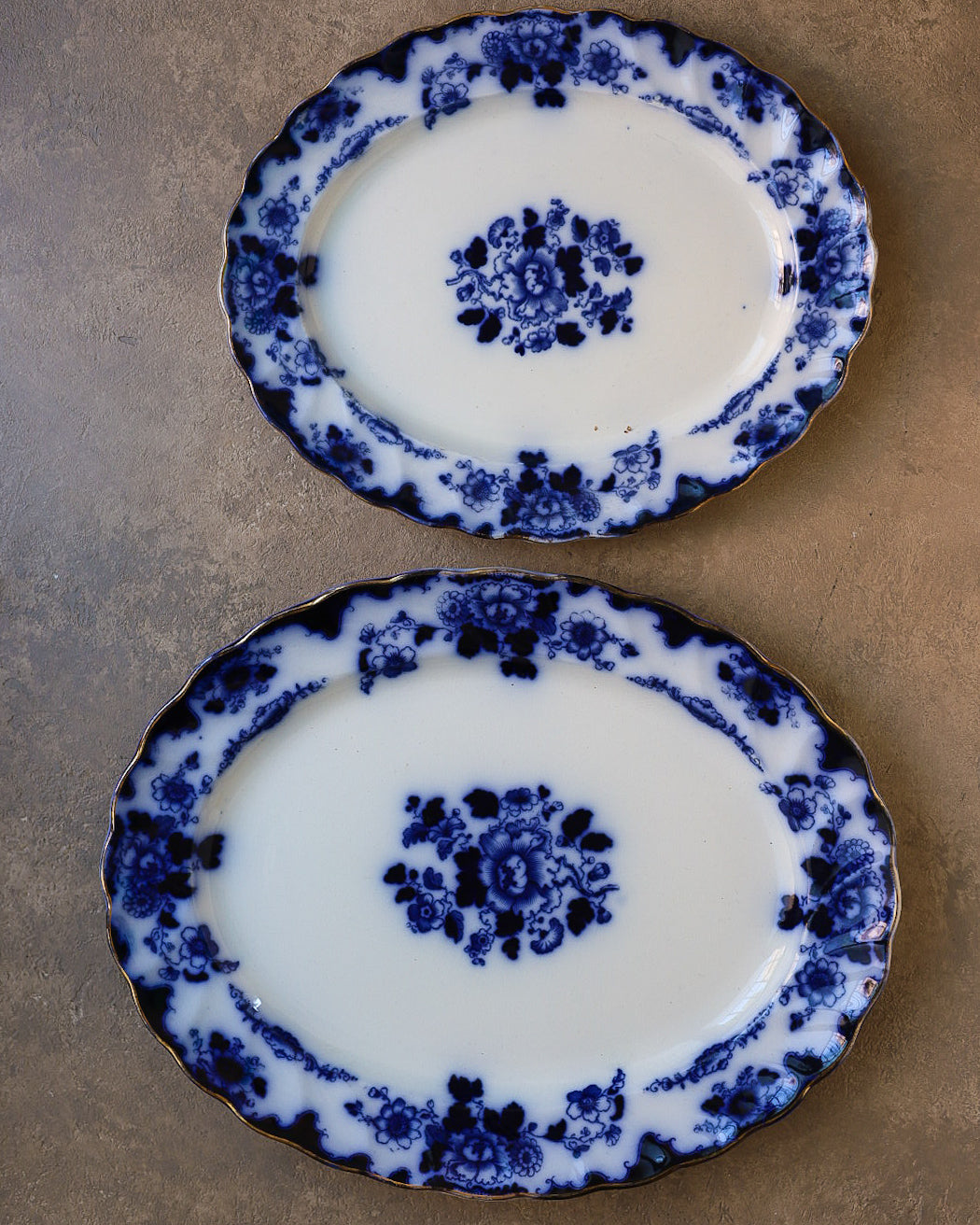 Servizio da Tavola in Porcellana Flow Blue, Marchio Gresham B&S — Inghilterra, Epoca Vittoriana