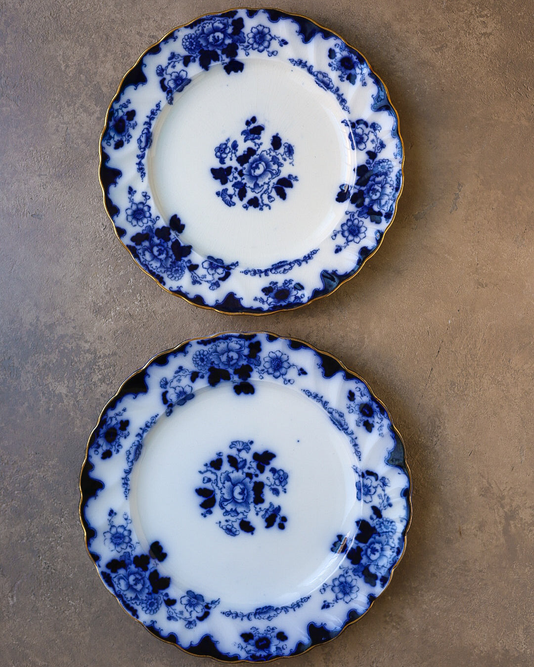Servizio da Tavola in Porcellana Flow Blue, Marchio Gresham B&S — Inghilterra, Epoca Vittoriana
