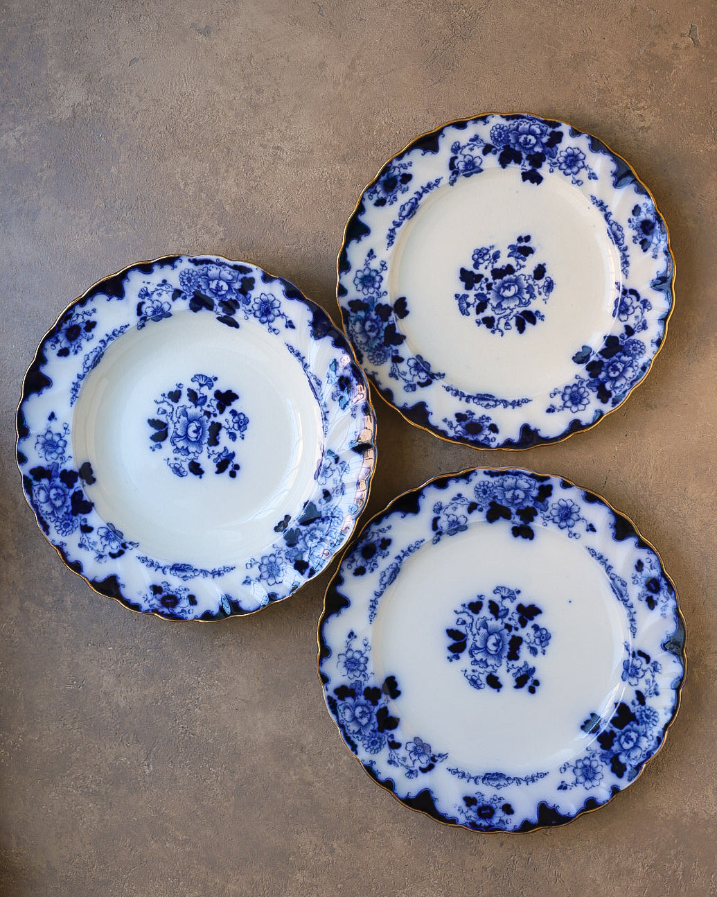 Servizio da Tavola in Porcellana Flow Blue, Marchio Gresham B&S — Inghilterra, Epoca Vittoriana