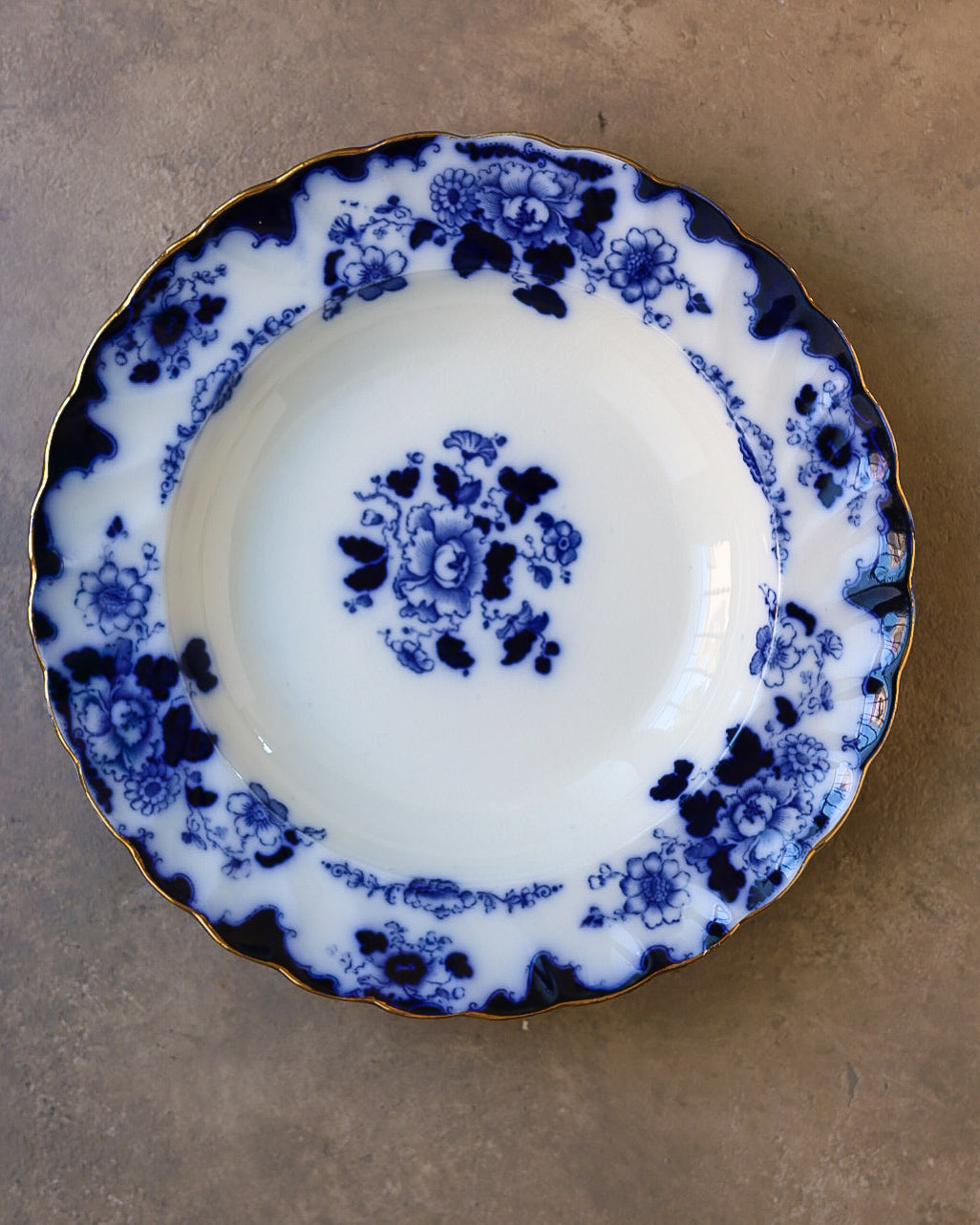 Servizio da Tavola in Porcellana Flow Blue, Marchio Gresham B&S — Inghilterra, Epoca Vittoriana
