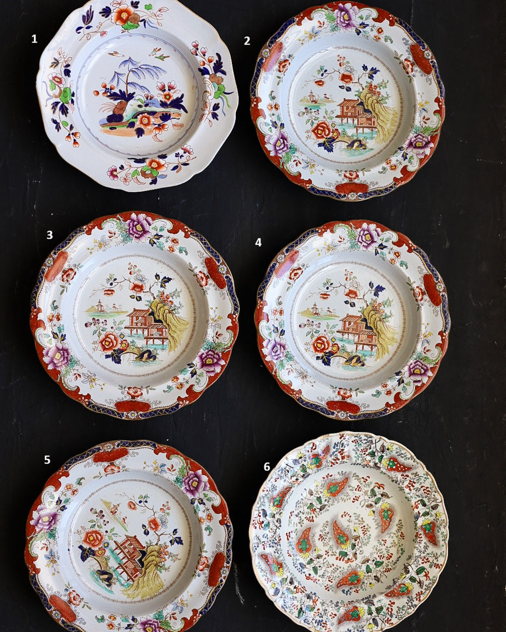 Fondine Stone China Inglesi a Decoro Policromo Chinoiserie, Inghilterra Pieno Ottocento