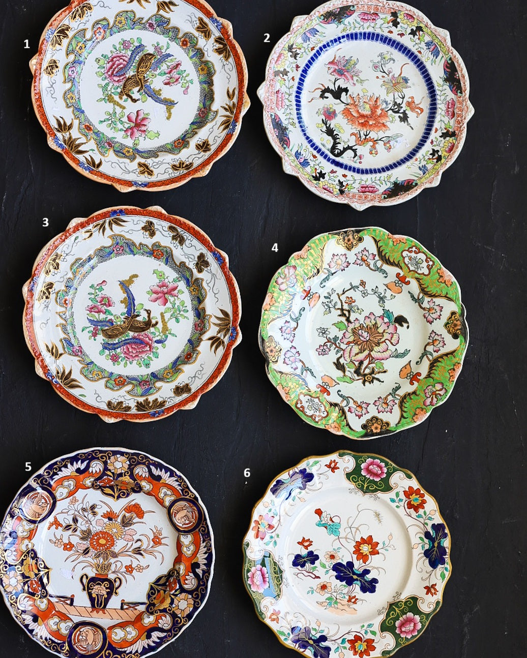 Piatti Piani piccoli Stone China Inglesi a Decoro Policromo, Inghilterra Pieno Ottocento