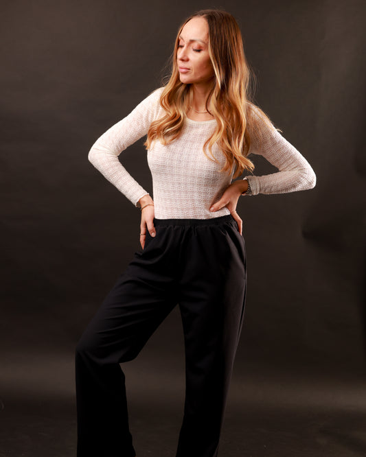 Pantalone Donna Loungewear con Elastico in Vita - Lana 120s e Seta Made in Italy - Heyfoo