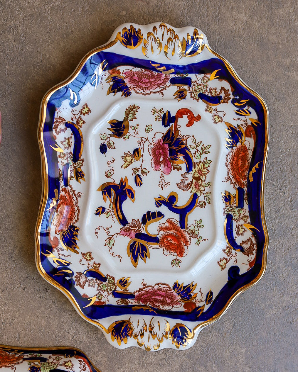 Salsiere Mason's Ironstone con Vassoio e Mestolo, Pattern "Mandarin Red" e "Mandalay" — Inghilterra Anni '20-'30