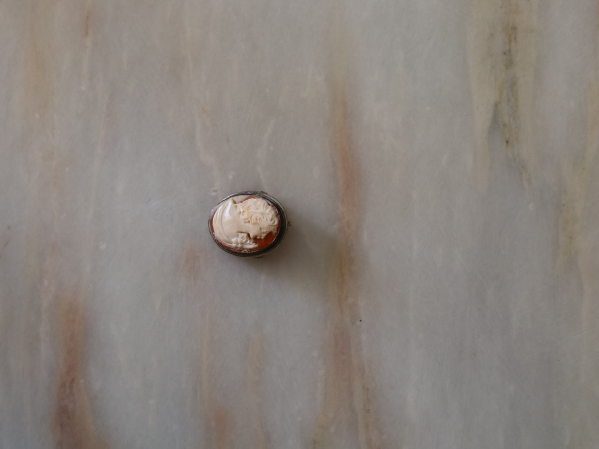 Cammeo in Conchiglia Scolpita a Mano — Montatura in Argento — Anni '30-'50