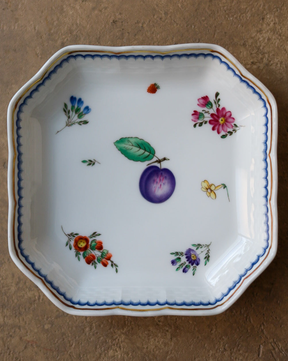 Vassoietto Quadrato Richard Ginori Manifattura di Doccia — Decoro "Italian Fruit" — Seconda Metà del XX Secolo