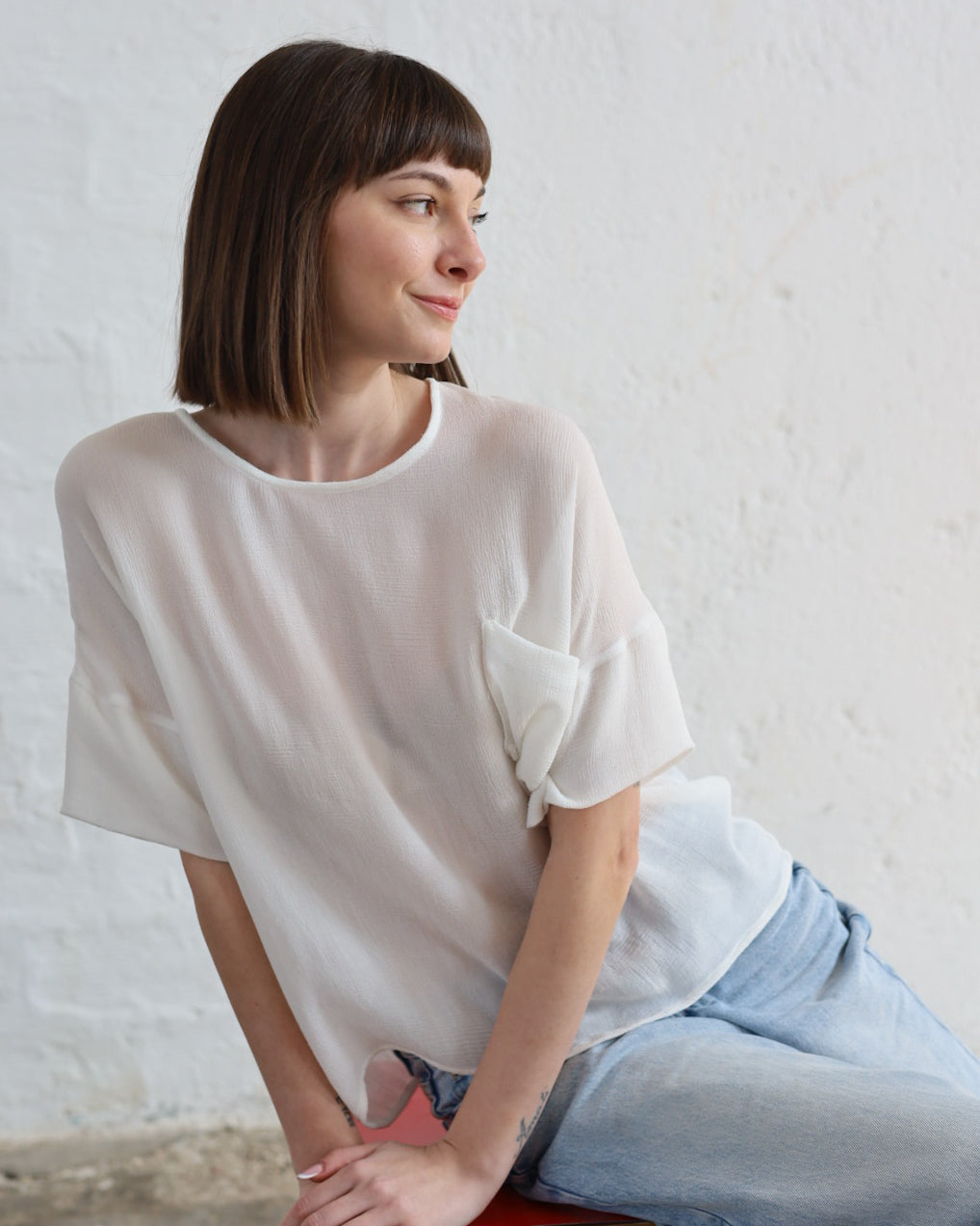 LOVE 35.35 — T-shirt in Tripla Georgette di Pura Seta — Manifattura Marchigiana, Made in Italy