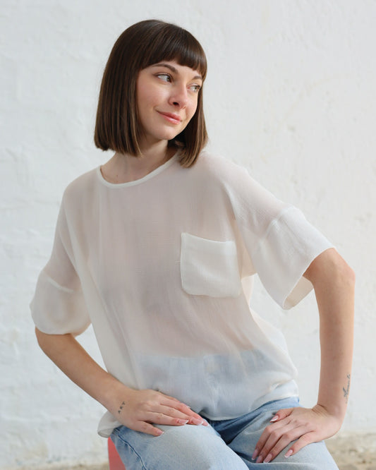 LOVE 35.35 — T-shirt in Tripla Georgette di Pura Seta — Manifattura Marchigiana, Made in Italy