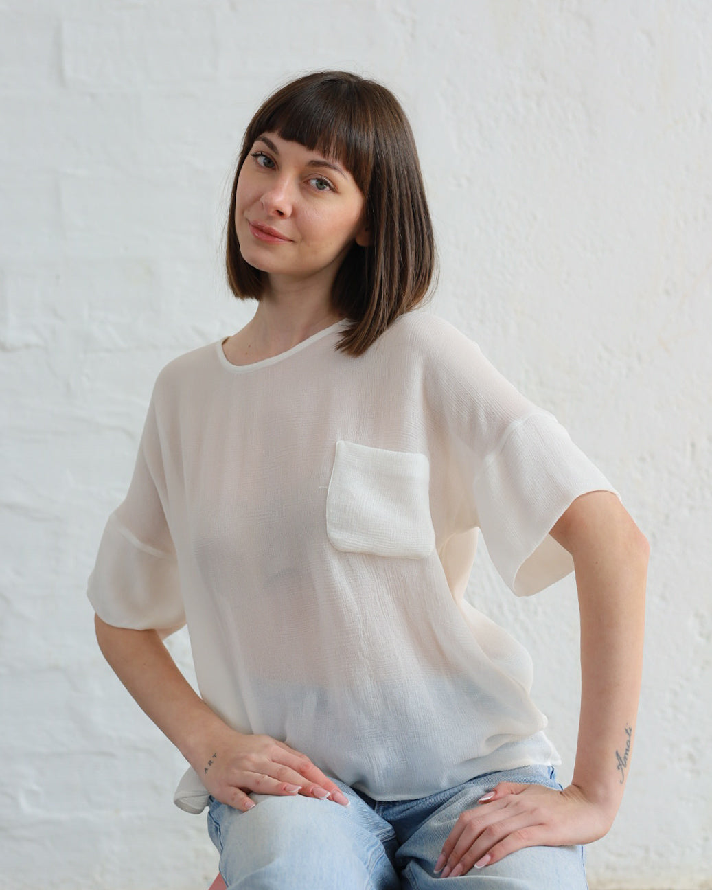 LOVE 35.35 — T-shirt in Tripla Georgette di Pura Seta — Manifattura Marchigiana, Made in Italy