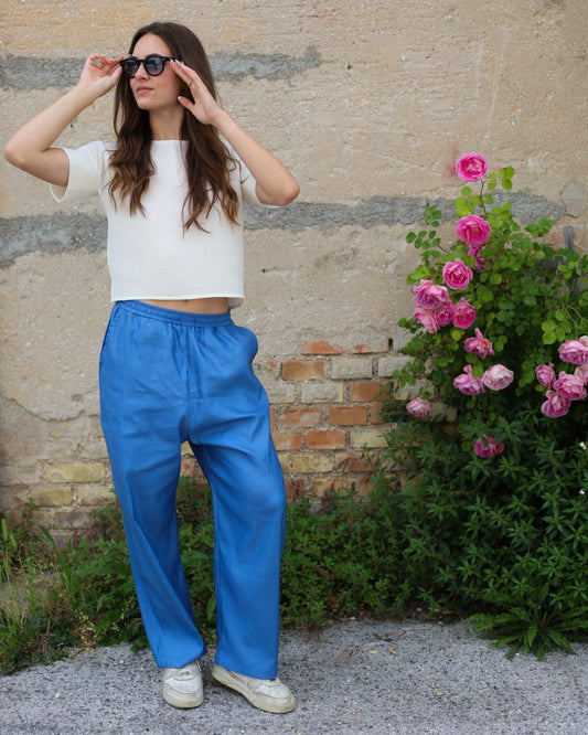 LOVE 44.44 — Pantalone Baggy in Seta e Lino — Manifattura Marchigiana, Made in Italy