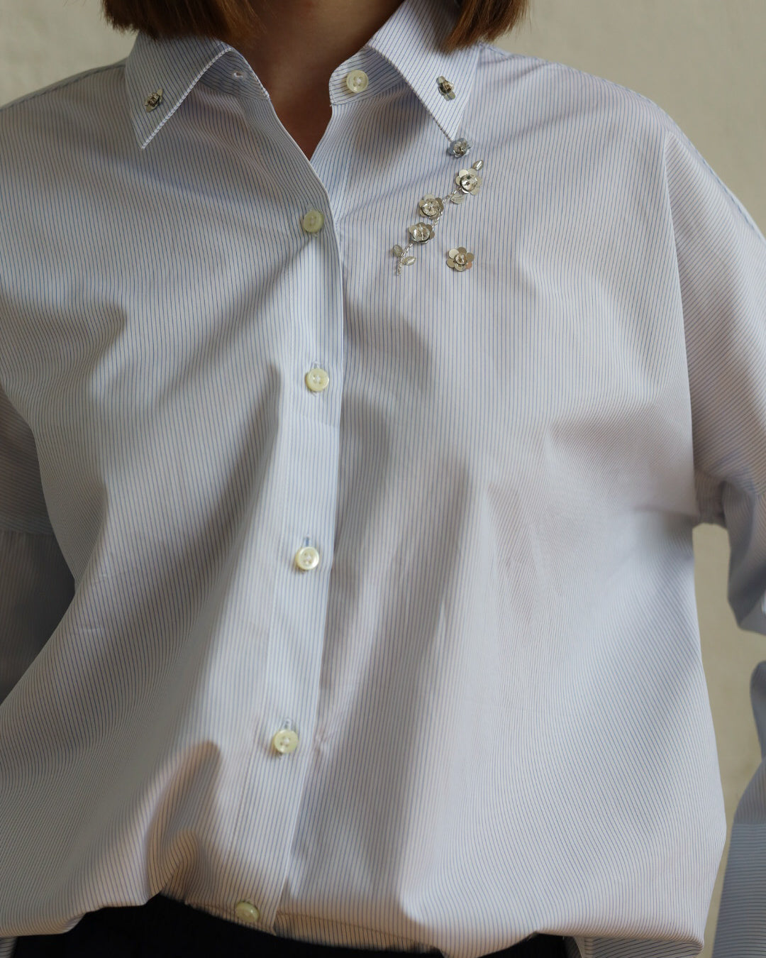 Camicia Donna in Popeline di Cotone Stampato — EdizionCamicia in cotone a righe — Ricamo a mano, Manifattura Artigianale Made in Italye Limitata (Copia)
